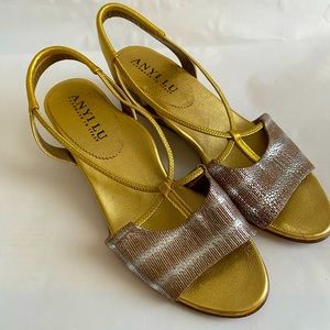 Anyi Lu Gold Leather Sandals Sz 38
